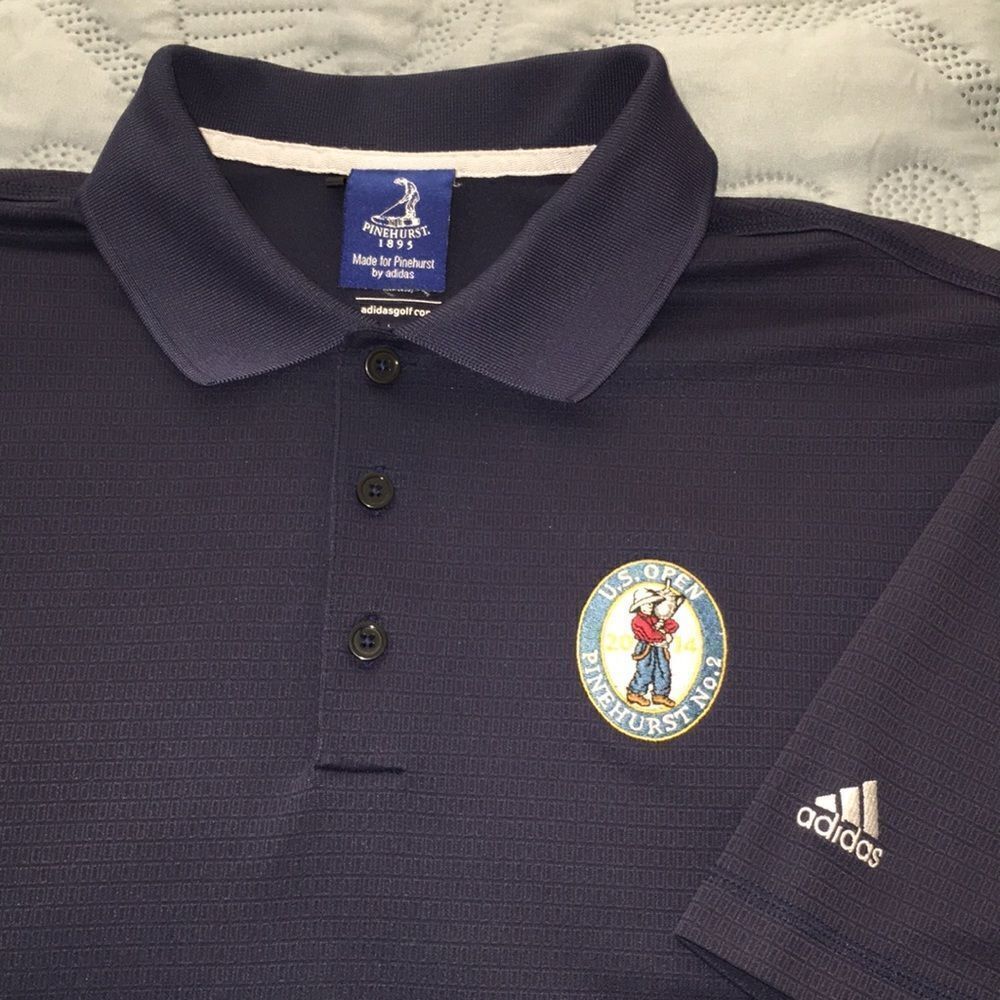 Adidas Climalite 2014 US Open Pinehurst Putter Boy No. 2 golf polo shirt L Blue